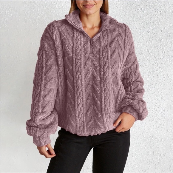 Amazon Tops - Textured Fleece Women's 3/4 Zip Jacket Pullover